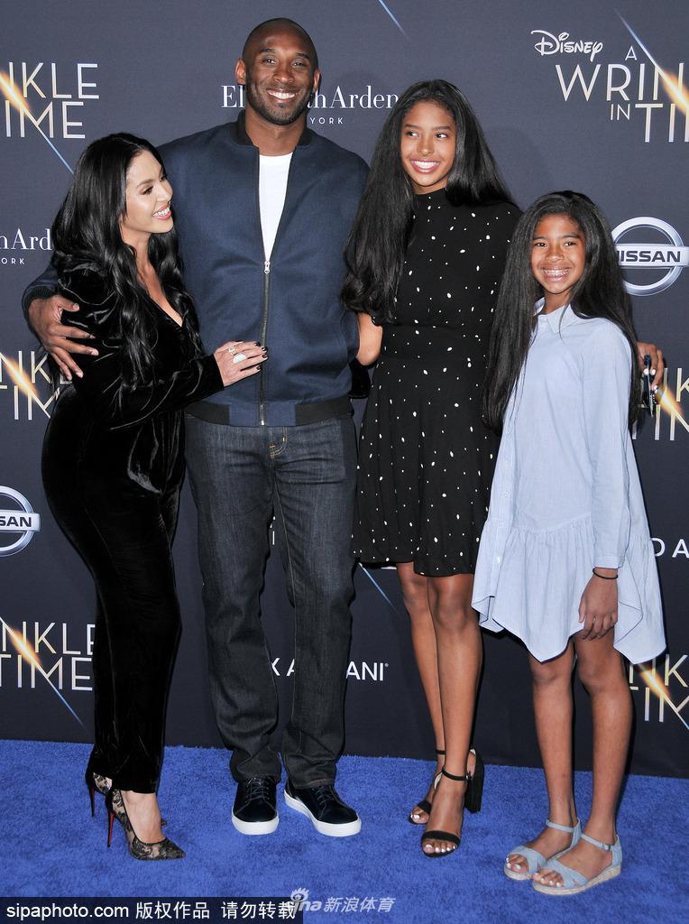 当地时间2018年2月26日，美国好莱坞，电影《时间的皱折》（A Wrinkle in Time）首映。科比携爱妻及两女儿出席。