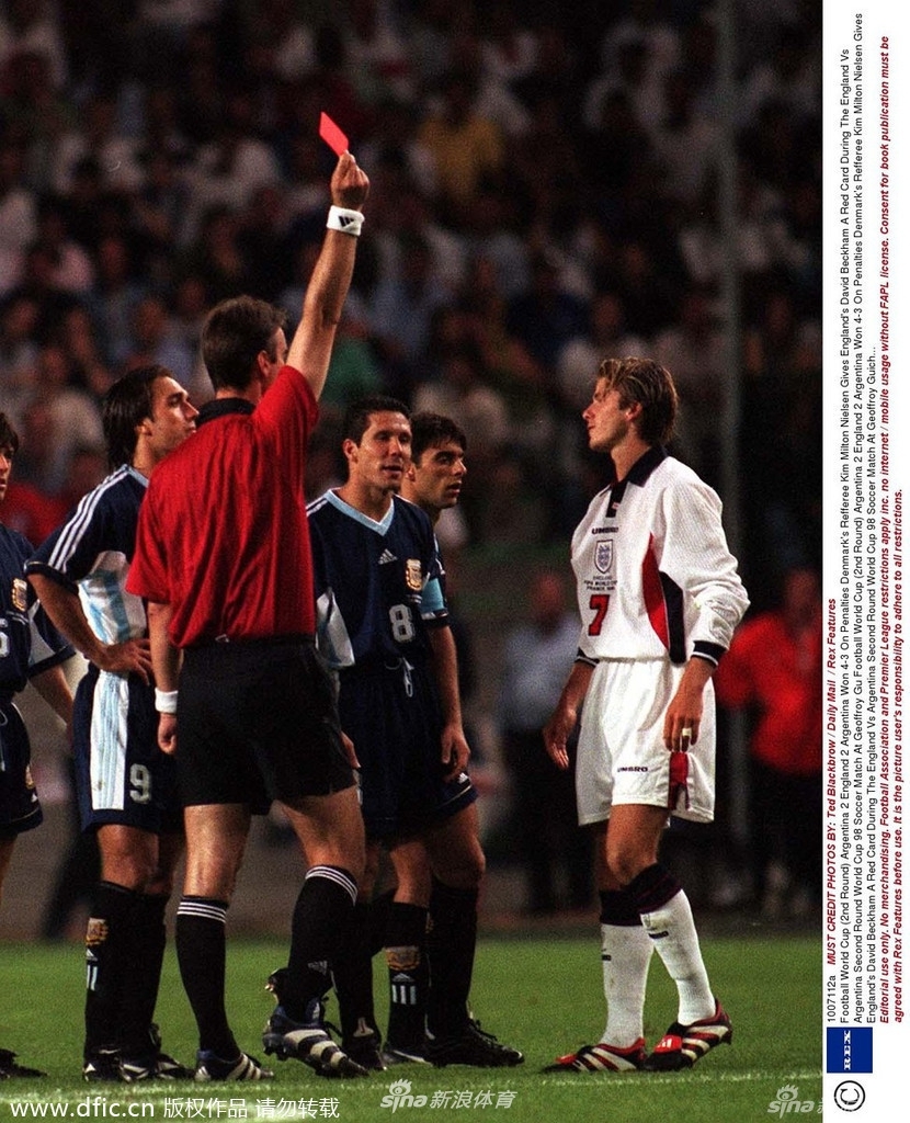 1998年法国世界杯球鞋。贝克汉姆梦断法兰西，给迭戈-西蒙尼那一脚时，贝帅脚上穿的正是猎鹰系列。
