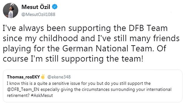 厄齐尔：我仍然会支持德国队 从小就从未改变过