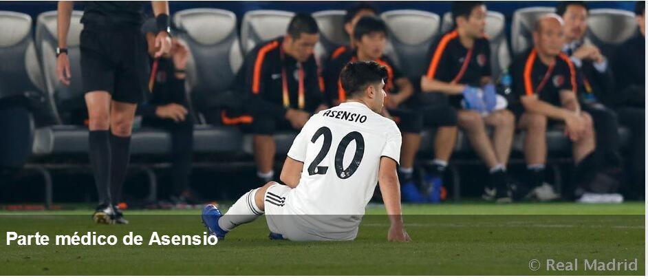 皇马宣布阿森西奥受伤 缺阵三周无缘世俱杯决赛_大腿