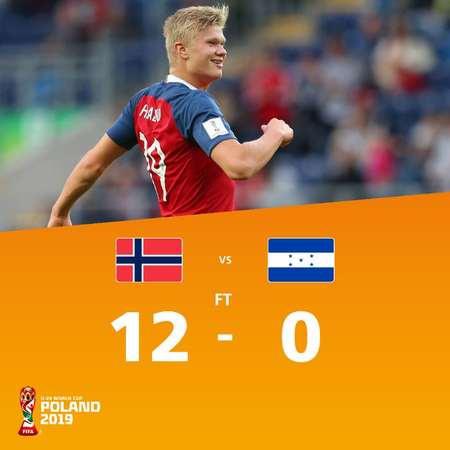 挪威锋霸亲手制造12-0惨案 U20世界杯单场进9球