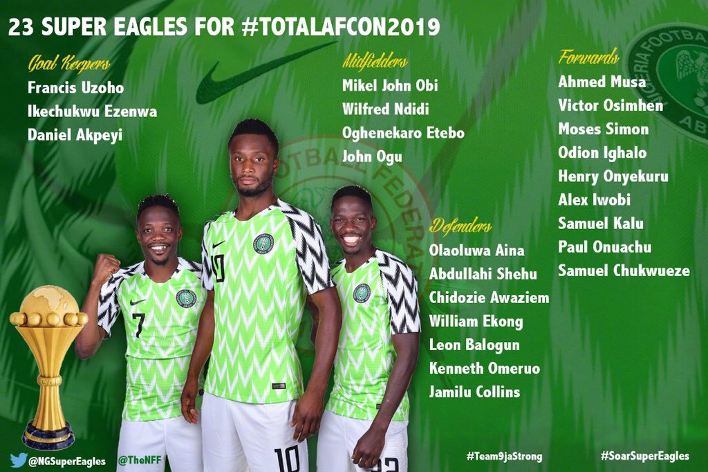 尼日利亚公布非洲杯23人名单：伊哈洛米克尔入选_上海