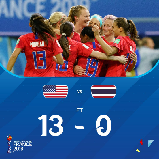 女足世界杯-摩根5球3助攻 美国13-0泰国创纪录_比赛