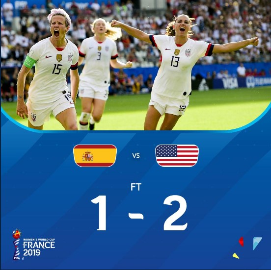 女足世界杯-美国2-1西班牙将遇法国 瑞典进八强_美国女足