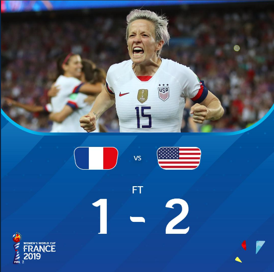 女足世界杯-美国2-1淘汰法国 半决赛将战英格兰_美国女足