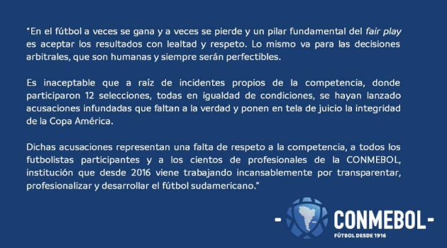 南美足协声明：梅西指控毫无根据 需尊重比赛结果_足球