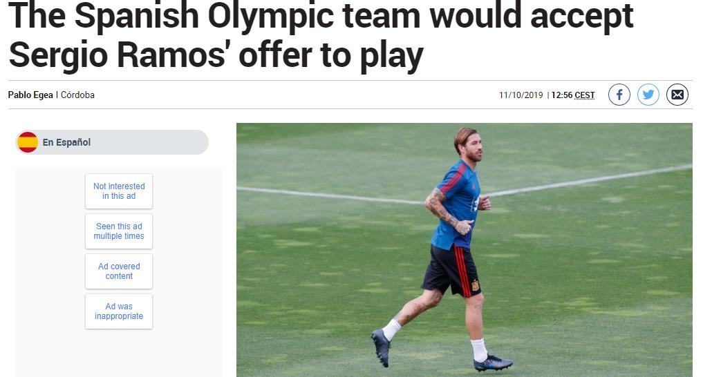 西媒：拉莫斯愿参加明年奥运会 足协已接受提议_超龄