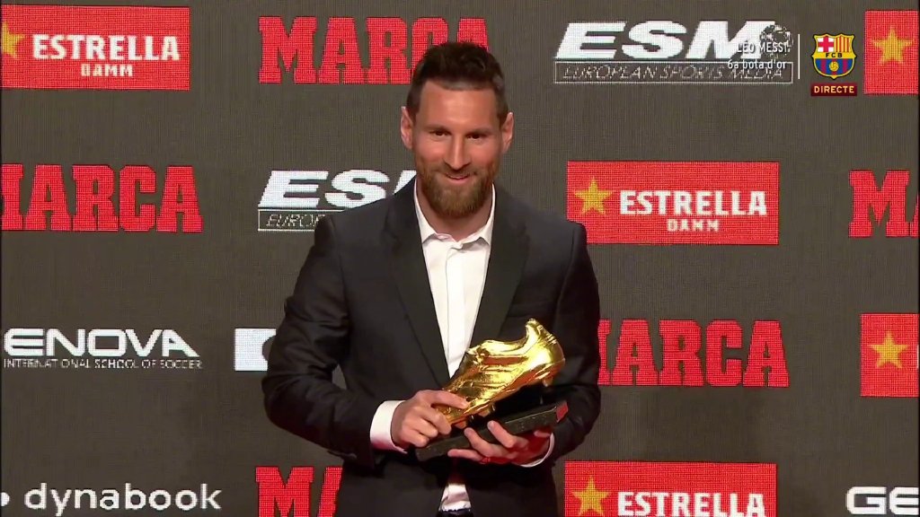 梅西领取职业生涯第6座欧洲金靴奖 终成历史最佳_西甲