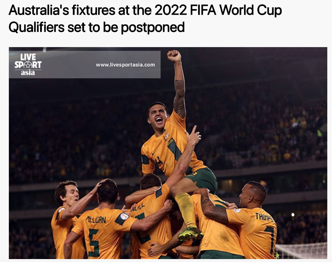 曝澳大利亚3月两场世预赛将推迟 新冠病毒影响扩大_比赛