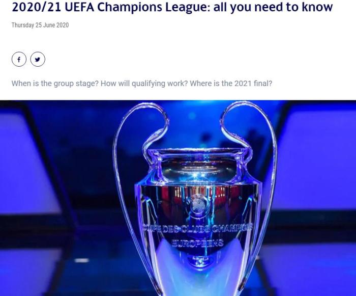 UEFA官宣新赛季欧冠赛程：10月21开打 5月29决赛_马德里竞技