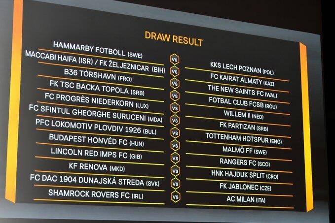 官方：欧联资格赛第2轮抽签出炉 米兰热刺定对手_沙姆洛克