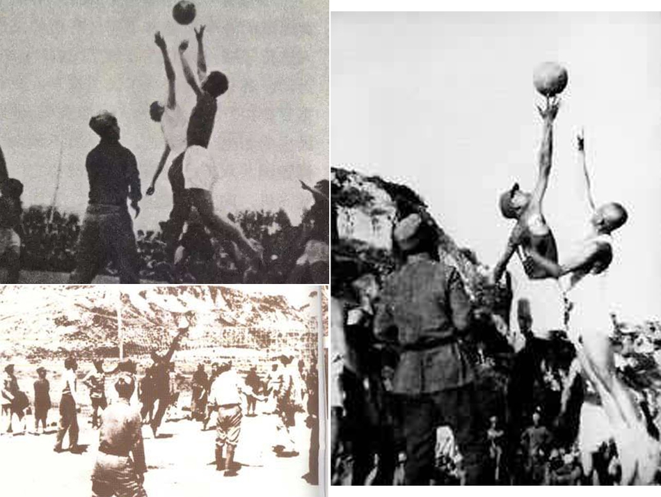 抗战时期，以“两把菜刀闹革命”闻名的贺龙就创建了120师“战斗篮球队”，后来这支篮球队闻名于陕甘宁晋绥边区，他们边打鬼子边打篮球，堪称“双打”。